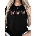 thumbnail image 6 of Women's T-Shirt Retro Butterfly American Flag Stripes Stars Roses Short Sleeve Casual Tee Classic Crew Neck T Shirt for Women Black, L, 6 of 7