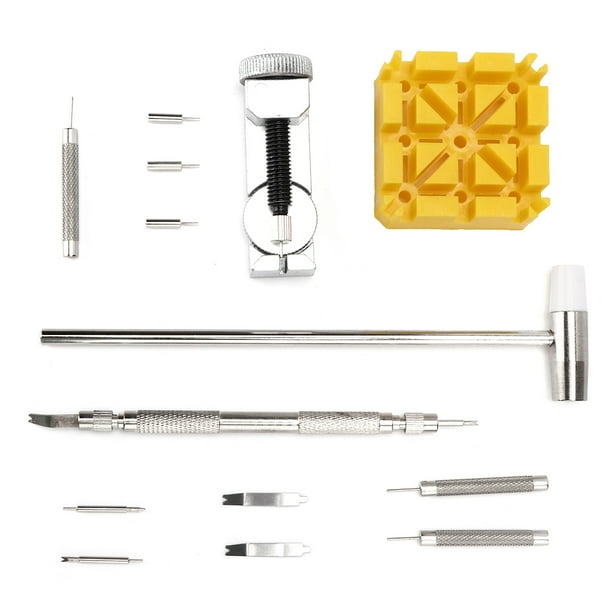 Kit de herramientas de reparación de relojes de 14 piezas, martillo de reloj, ajustador de correa de reloj, juego de herramientas de extracción
