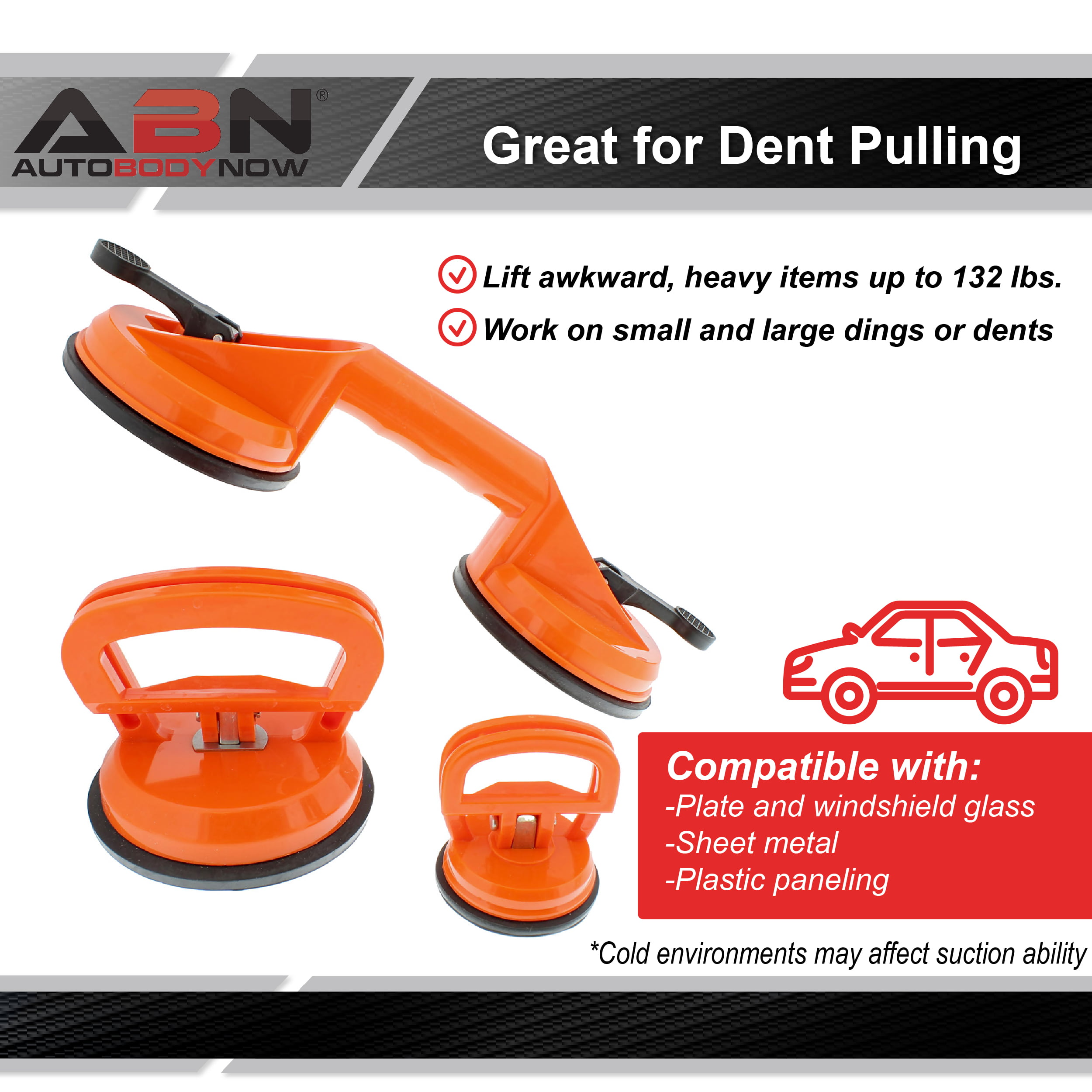 ABN Dent Removal Kit - 3 Piece Heavy Duty Suction Cup Handles for