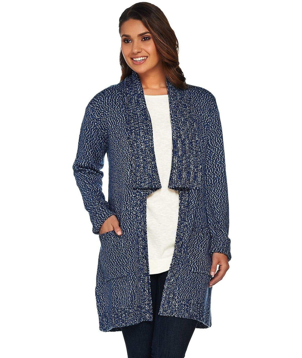 Brand - Isaac Mizrahi TRUE DENIM Marled Sweater Shawl Collar A280146 ...