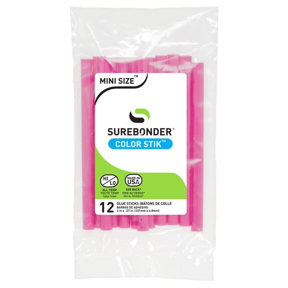 Bright Pink Hot Glue Sticks Mini Size - 4" - 12 Pack