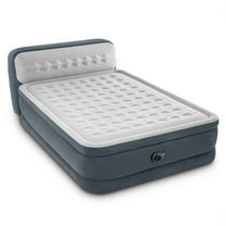 Intex: Dura-Beam Deluxe: Ultra Plush Headboard Airbed - Queen - Gray, 18" Inflatable Mattress, Built-In Pump, Fiber-Tech, Carry Bag, 600lb Cap 64447ED