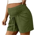 thumbnail image 5 of Costeam Womens Maternity Linen Blend Shorts Dual Side Hand Pockets Smocked High Stretch Belly Support Waist Loose Fit Breathable Casual Summer Short Bottoms, 5 of 9