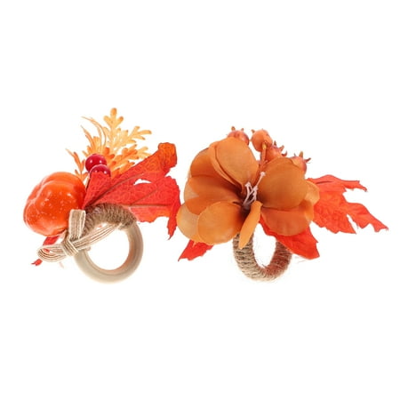 

2pcs Thanksgiving Simulated Towel Circle Thanksgiving Maple Leaf Pumpkin Napkin Holders