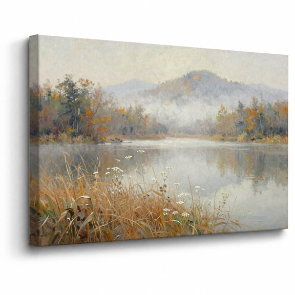 Autumn River Canvas Wall Art Framed Decor Fall Wildflower Reed Mountain Countryside Landscape canvas print for bathroom bedroom or living room