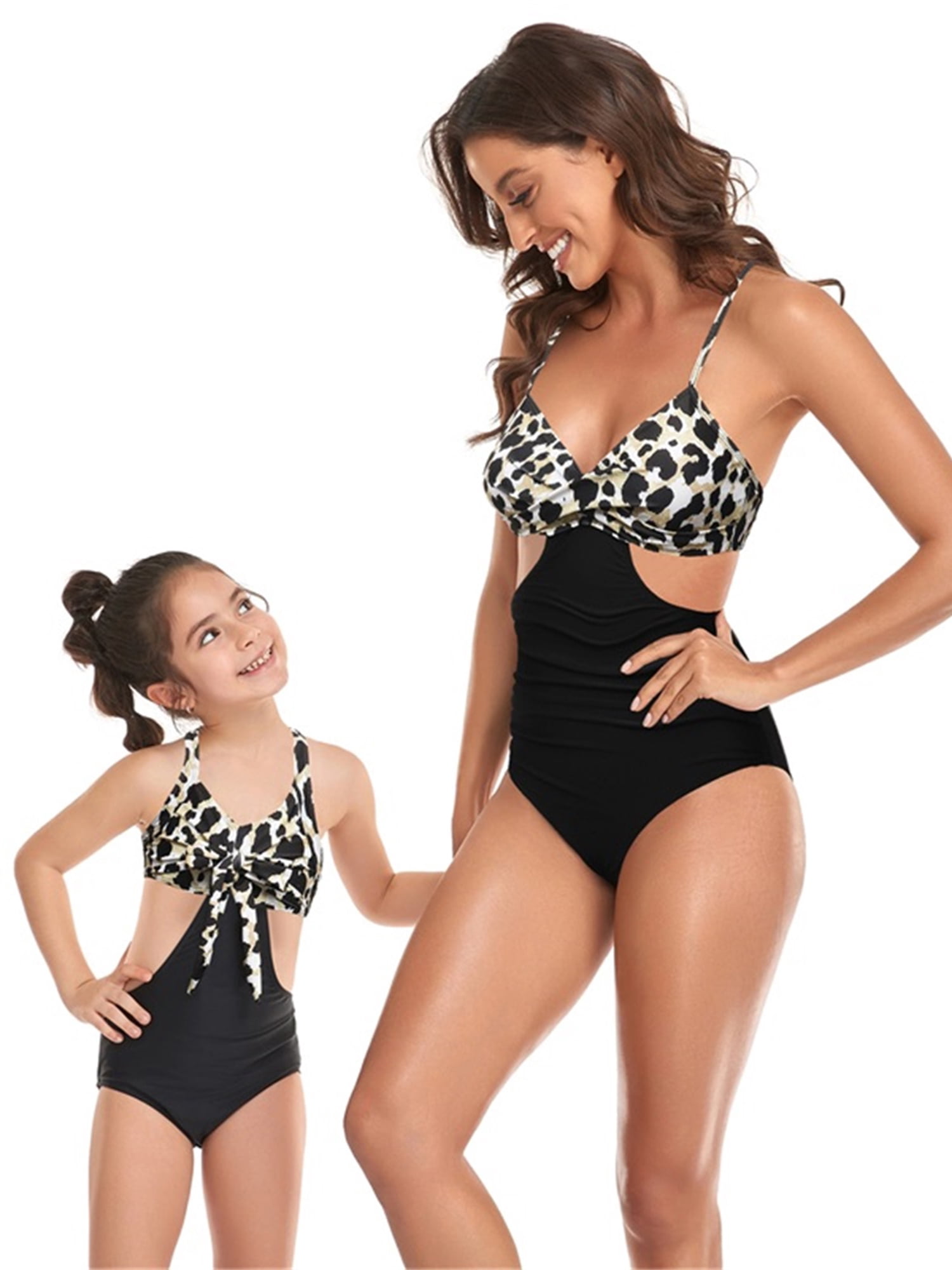 matching leopard bathing suits
