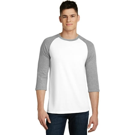 District DT6210 Young Mens Very Important Tee 3/4-Sleeve Raglan, Light Heather Grey/ White,