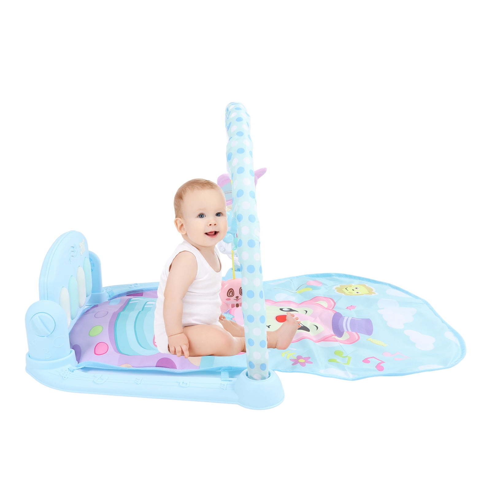 M Buder Baby Gym Play Mat, 3-in-1 Infant Activity Center with Musical Piano, Kick and Play Tummy Time Padded Toy, Blue (17.32 in / 44 cm)