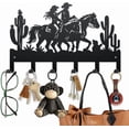 thumbnail image 1 of Ganchos metálicos para llaves de vaquero, vaquera y caballo, de 15,7 x 9,8 pulgadas, estilo desierto occidental, para colgar en la pared, con diseño de cactus negro y 6 ganchos., 1 of 9