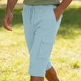 thumbnail image 4 of Hurxie Men's Cargo Shorts Casual Twill Elastic 3/4 Capri Pants Below Knee Long Shorts with Pockets Light Blue,2XL, 4 of 5