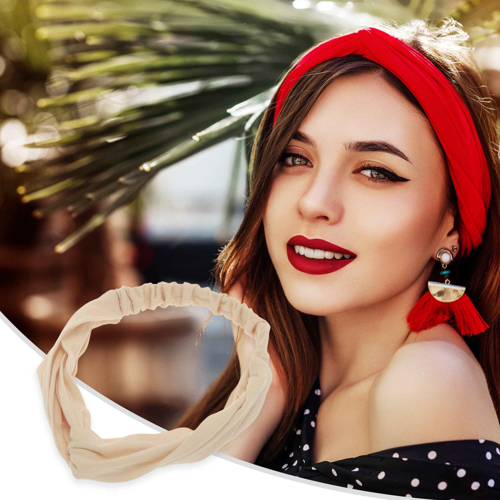 Unique Bargains Stylish Simple Solid Elastic Cross Headwrap Khaki