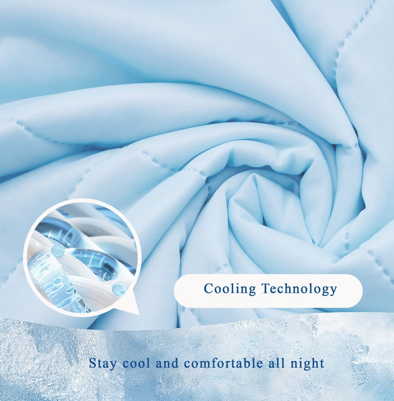 Cooling Comforter Twin Size, Double-Sided Cooling Tech Fabric Blanket for Hot Sleepers and Night Sweats, All-Season Breathable Lightweight Comforter, Light Blue
