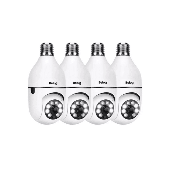 4 Piezas Camara Tipo Foco 360° Impermeable De1080 Con Wifi Belug Blanco