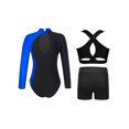 thumbnail image 4 of Nyeemya Girls 3 Piece Gymnastics Outfit Kids Dance Leotard Sparkle Long Sleeve Unitard With Vest Top Royal Blue 16, 4 of 6