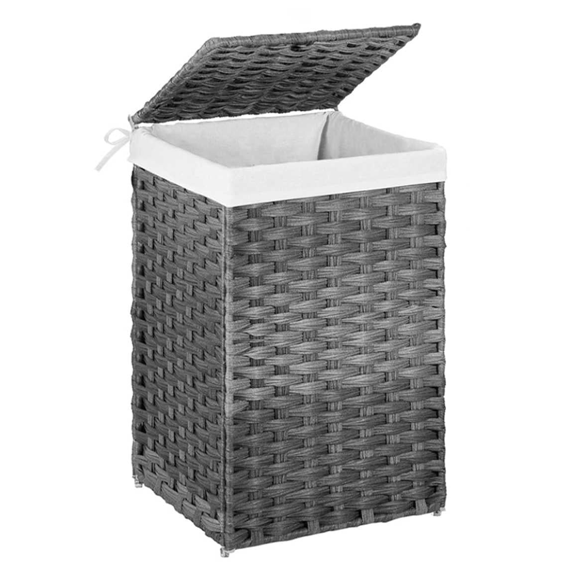 Foldable Laundry Hamper with Removable Liner & Lid – 17.2 Gallon (65L) Synthetic Rattan Basket, Handles for Easy Carry, Space-Saving for Bathroom，Bedroom, Holds 44lb, Dove Gray