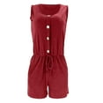 thumbnail image 5 of gakvbuo summer tops for men 2024 going out tops set Women Ladies Solid Summer Sleeveless Round-Neck Bandage Pocket Short Jumpsuit, 5 of 9