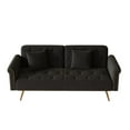 thumbnail image 4 of 69" Velvet Small Tufted Couch with Gold Legs, Convertible Sleeper Sofa Bed with Nail Head Trim and Adjustable Backrest, Upholstered Loveseat for Bedroom, Office, Apartment, Black, 4 of 7