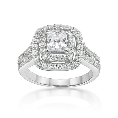 Sterling Silver Simulated Diamond Double Halo (Best Simulated Diamond Rings)