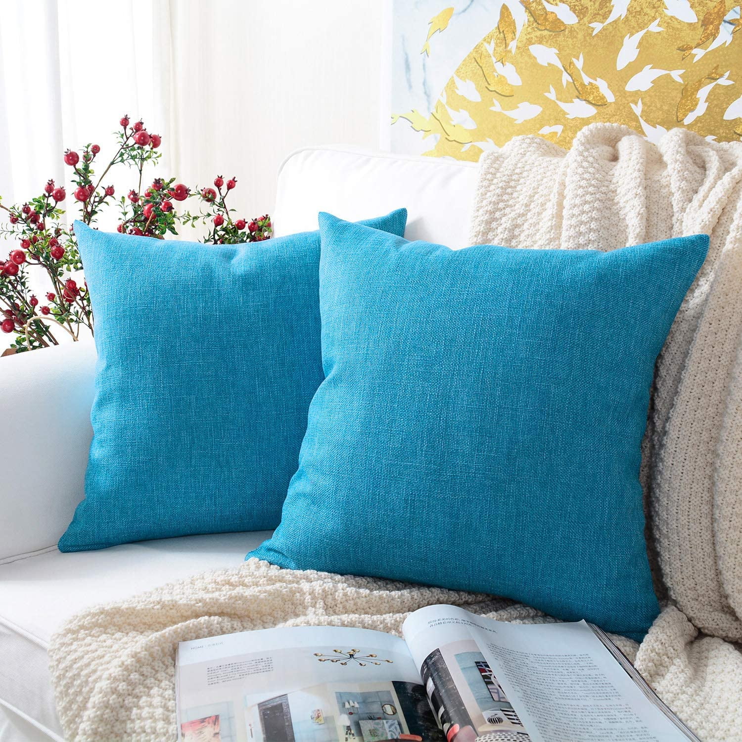 Aqua Home Decor Vintage Linen Cotton Cushion Cover Throw Pillow Case 45x45cm 