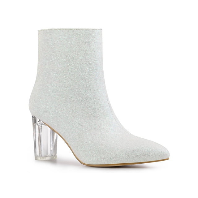 Unique Bargains Bottines à Paillettes à Talon Bloc Transparent pour Femme Blanches (Taille 6,5)