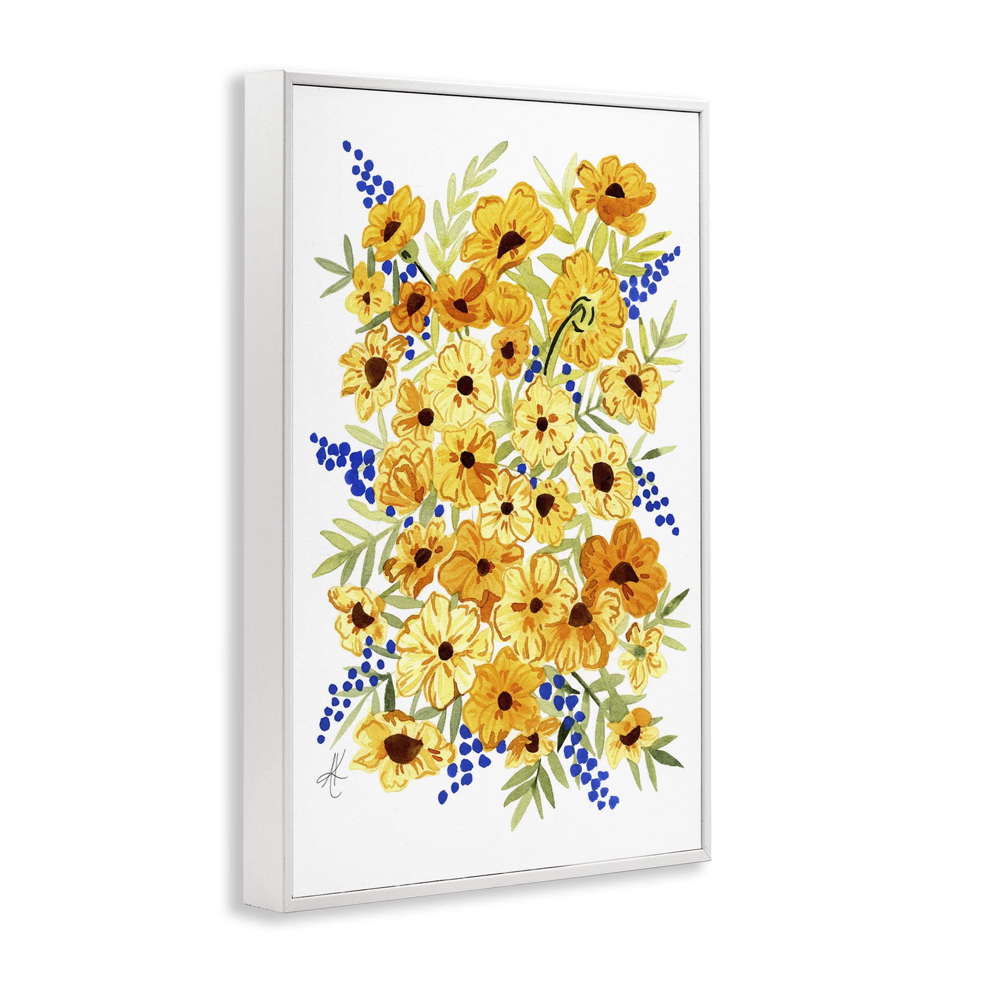 Stupell Industries Golden Cosmos Flowers Botanical & Floral Painting White Framed Art Print Wall Art, 16 x 24