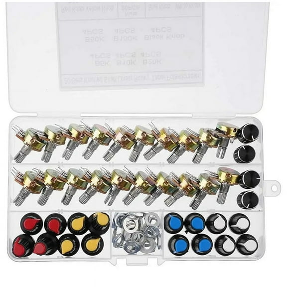 20PCS Potentiometer Kit with Knobs B5K 10K 20K 50K 100K Single Shaft 15MM Potentiomete y9196