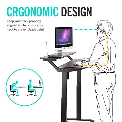UNICOO® 2 Tier Electric Height Adjustable Standing Desk with Wheels, Electric Mobile Standing Workstation, Sit Stand Desk Home Office Desk Whole-Piece Desk Board 48 * 24 in (KT1002-MB) 2Tier