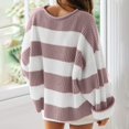 thumbnail image 5 of zaveiop Orange and White Sweater for Women Crew Neck Long Sleeve Color Block Oversized Knitted Pullover Sweaters (Pink, S), 5 of 7