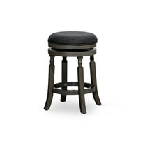 Counter Stool 24 Inch, Weathered Gray Bar Stools Set of 1, Charcoal Fabric Seat, Swivel Backless Kitchen Island Stools
