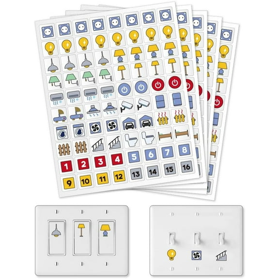 400 Pcs Light Switch Sticker Labels 22 Designs Multi-Coloured Transparent Switch ID Stickers Black Switchboard Label Decals for Home Kitchen Bathroom Office School Colorful