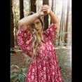 thumbnail image 4 of Vestido Midi Holgado Informal de Verano para Mujer, con Escote en V, Cordones, Media , Estampado Geométrico Bohemio Rojo XXL, 4 of 10