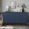 thumbnail image 3 of Refined Industrial 4-Door Credenza with Wooden Arc Legs & Bronze Clasps, Advanced Storage Design, Solid Craftsmanship (Blue), 3 of 5