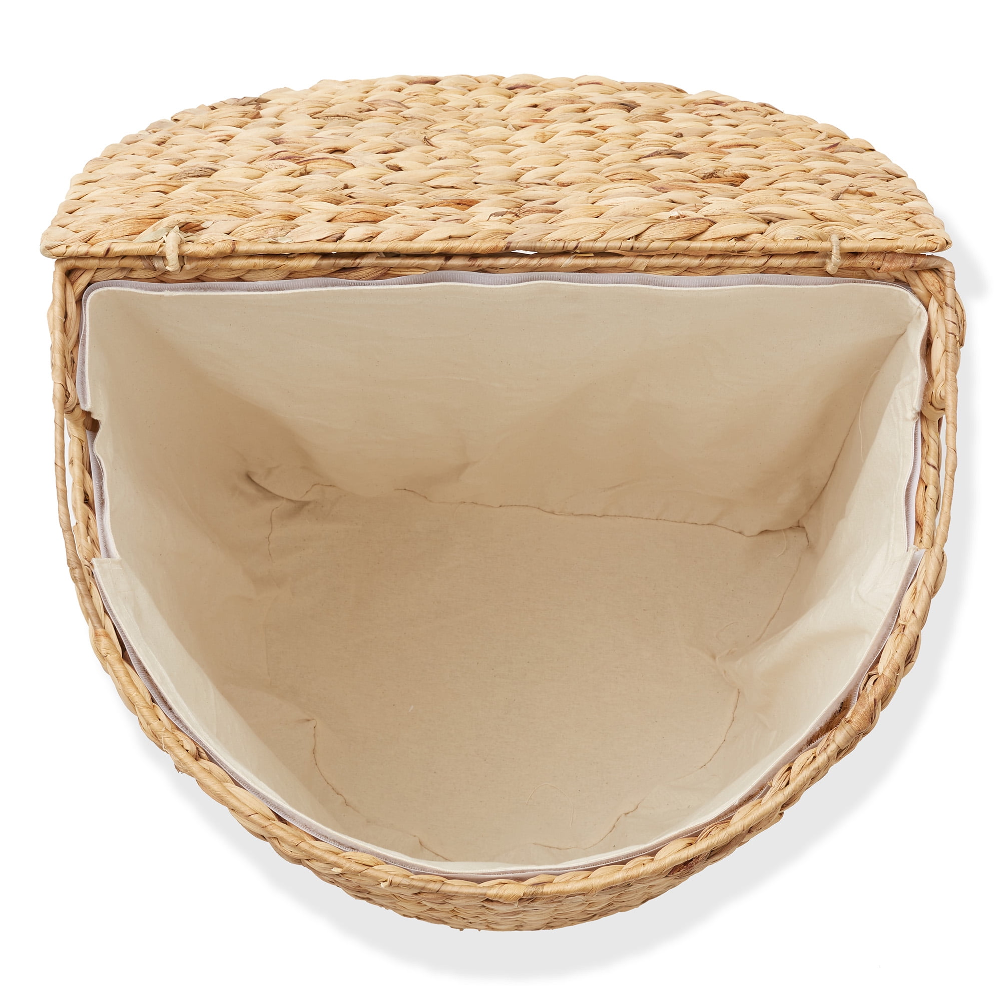Casafield Half Moon Laundry Hamper with Lid and Removable Liner Bag - Natural, Woven Water Hyacinth Laundry Basket Sorter for Clothes