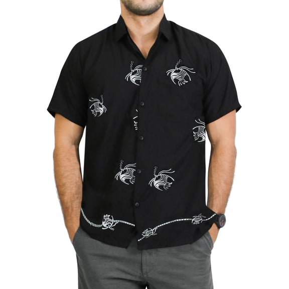 HAPPY BAY Men's Hawaiian Vacation Shirt Summer Holiday Tops Fashion Hawaii Short Sleeve Beaches Button-Down Dress Shirts For Men S Coal, Fish