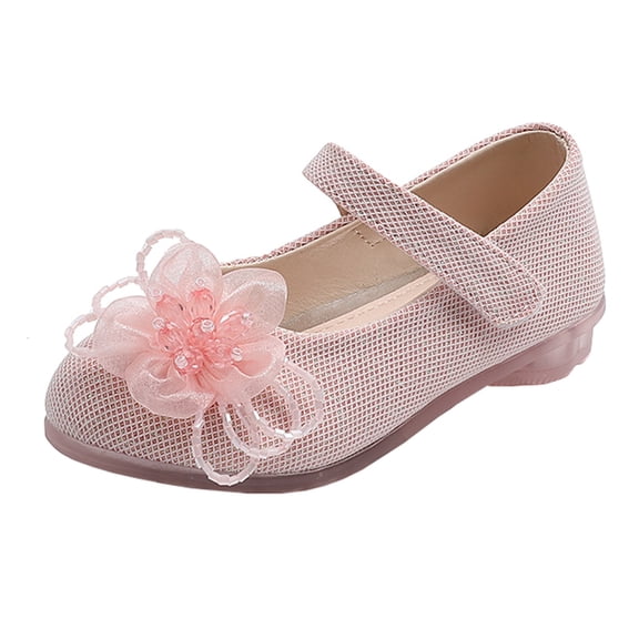 GiLiling Girls Mary Jane Dress Shoes, Flower Decorated Hook-and-Loop Strap, Lightweight Flat Sole Casual Party Ballet Flats for Baby Toddler (Pink, 12 Months)