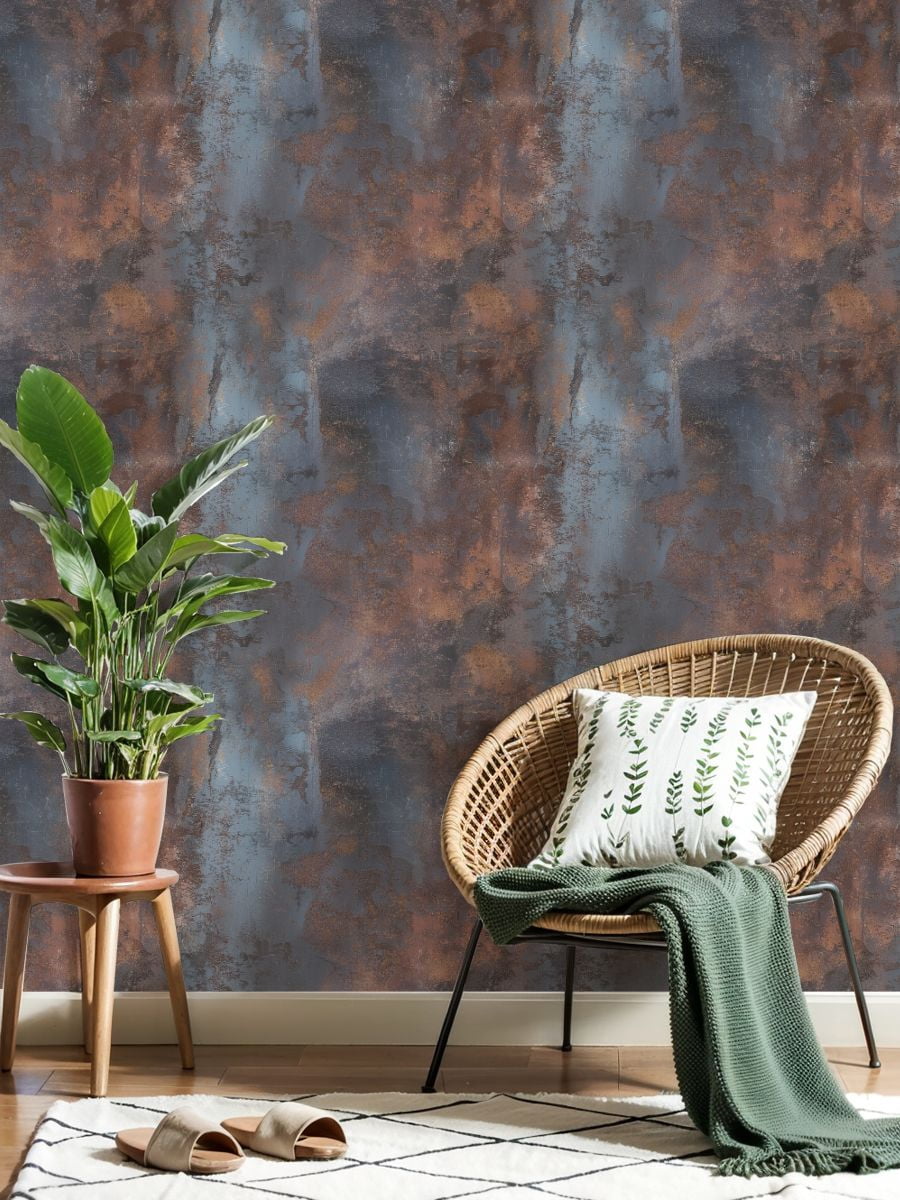 Peel and Stick Wallpaper Abstract Rust Blue Patched Texture Weathered Finish Wall Mural 17.7in x 9.8ft Self Adhesive Removable Wall Paper Renter Friendly Wallpaper for Nursery Bedroom Cabinets