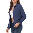 thumbnail image 3 of MLANM Womens Casual Button Down Shirts V Neck Long Sleeve Collared Office Work Blouses Tops, S Grey Blue, 3 of 7