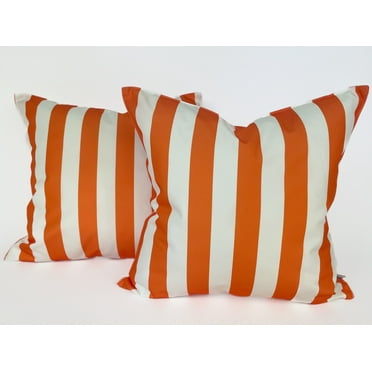 Ensperta Pack of 2 18x18 Outdoor Waterproof Striped Orange Throw Pillow Covers and Inserts Included Decorative Square Cushion Patio Pillows for Patio Furniture