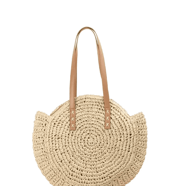 Bolsos De Hombro Redondos De Paja Para Mujer, Para Playa Xtellar beige