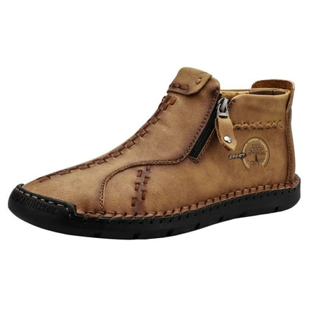 KELINFONG Mens Ankle Chukka Boots Slip on Loafers Mid top Flats Walking Driving Shoes Trendy Casual Shoes