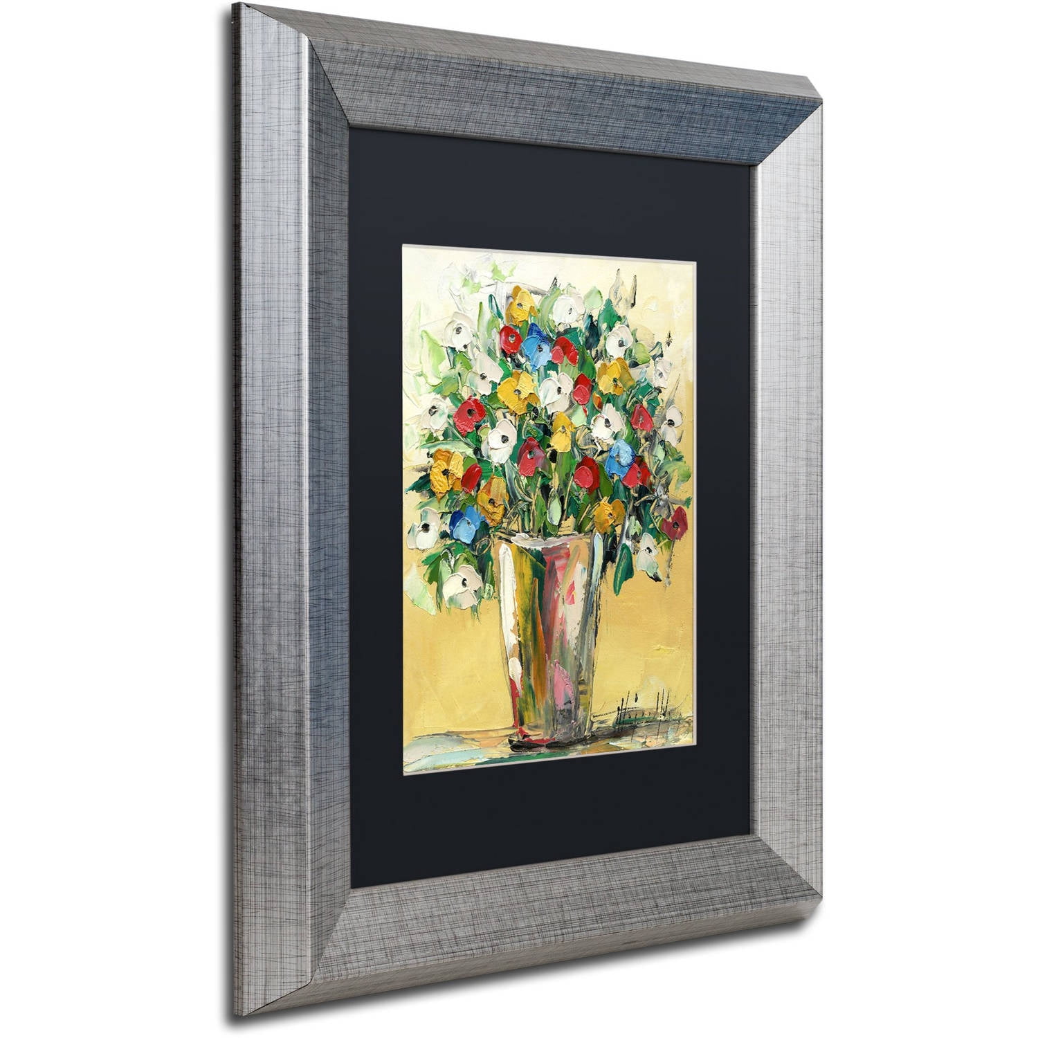 Trademark Fine Art "Spring Flowers in a Vase 9" Canvas Art by Hai Odelia, Black Matte, Silver Frame