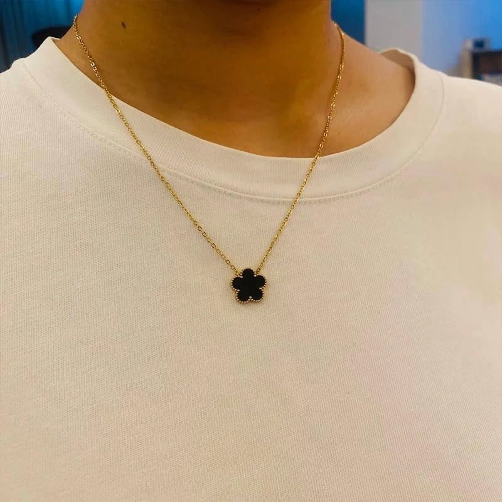 Clover Jewelry Set 18K Gold Plated Stainless Steel Necklace with Flower Design Four leaf clover for Women, Elegant Four Leaf Clover Necklace Floral Style Jewelry