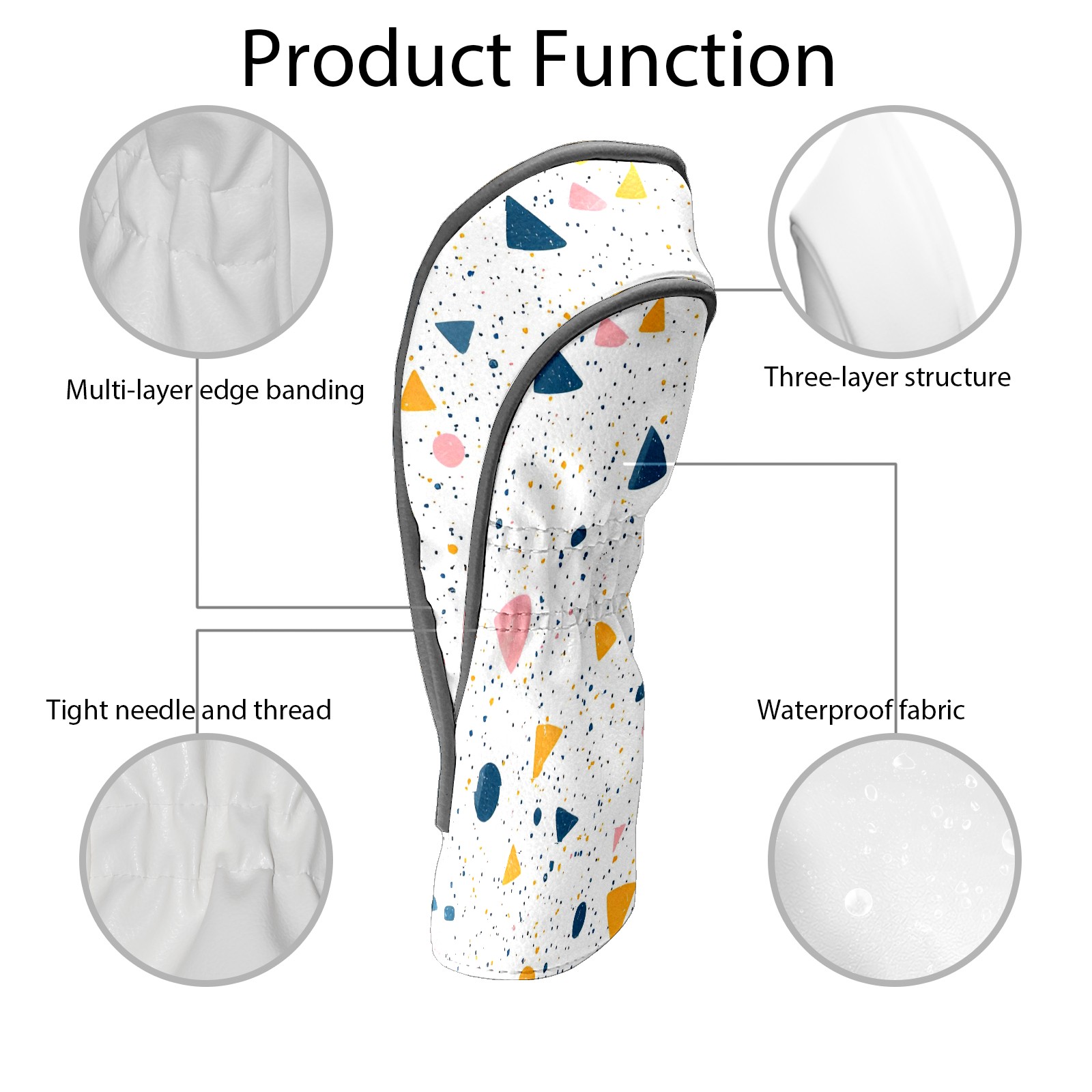 Golf Club Covers, Colorful Dots Geometry Premium PU Leather Driver Hybrid Putter Head Covers with Velvet Lining, Waterproof Golf Gifts for Men Women