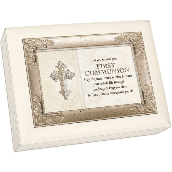 8" Ivory and Brown First Communion Italian Style Music Box