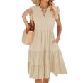 thumbnail image 2 of Women'S Summer Dress V Neck Short Sleeve Midi Sundress Flowy Tiered Beach Dresses with Pockets Color L, 2 of 9
