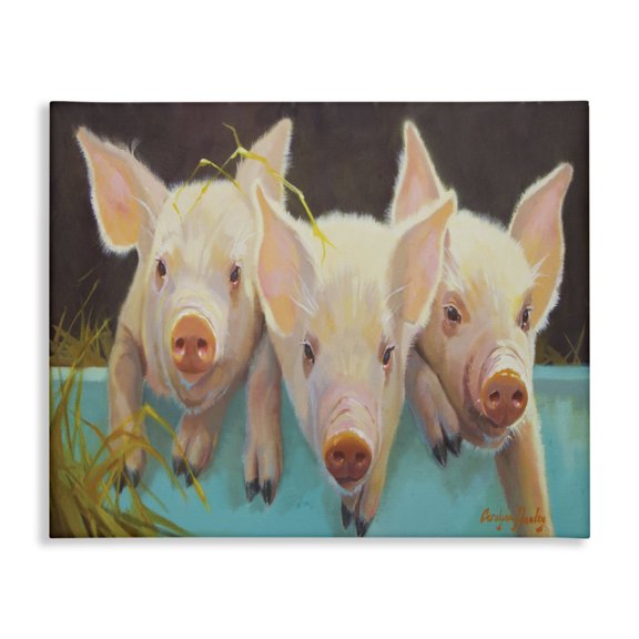 Stupell Industries Rustic Lodge Pink Piglets In A Blue Pail Canvas Art, 30 x 24, by Carolyne Hawley