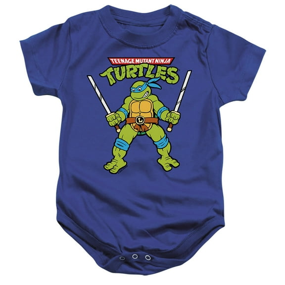 TMNT Teenage Mutant Ninja Turtles Retro Leo Unisex Infant Snap Suit for Baby, Royal Blue, 18 Months