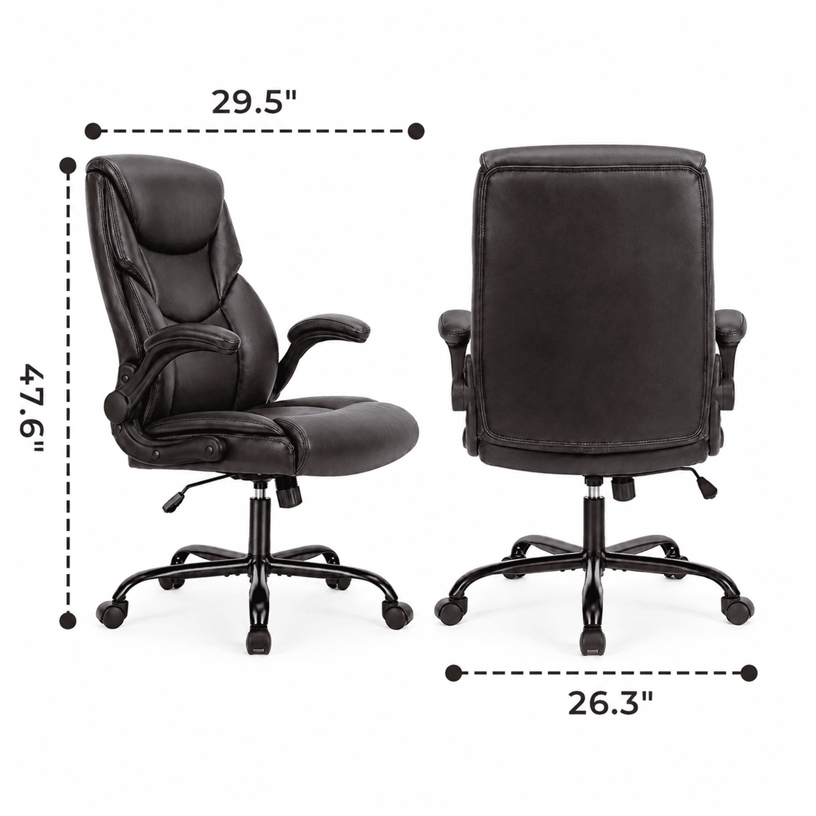Alvantor PU Leather Executive Office Chair, Ergonomic Big and Tall Computer Desk Chairs, Breathable Leather Chair with Adjustable Flip-up Armrests, Adjustable Lumbar Support, Heavy Duty 300lbs