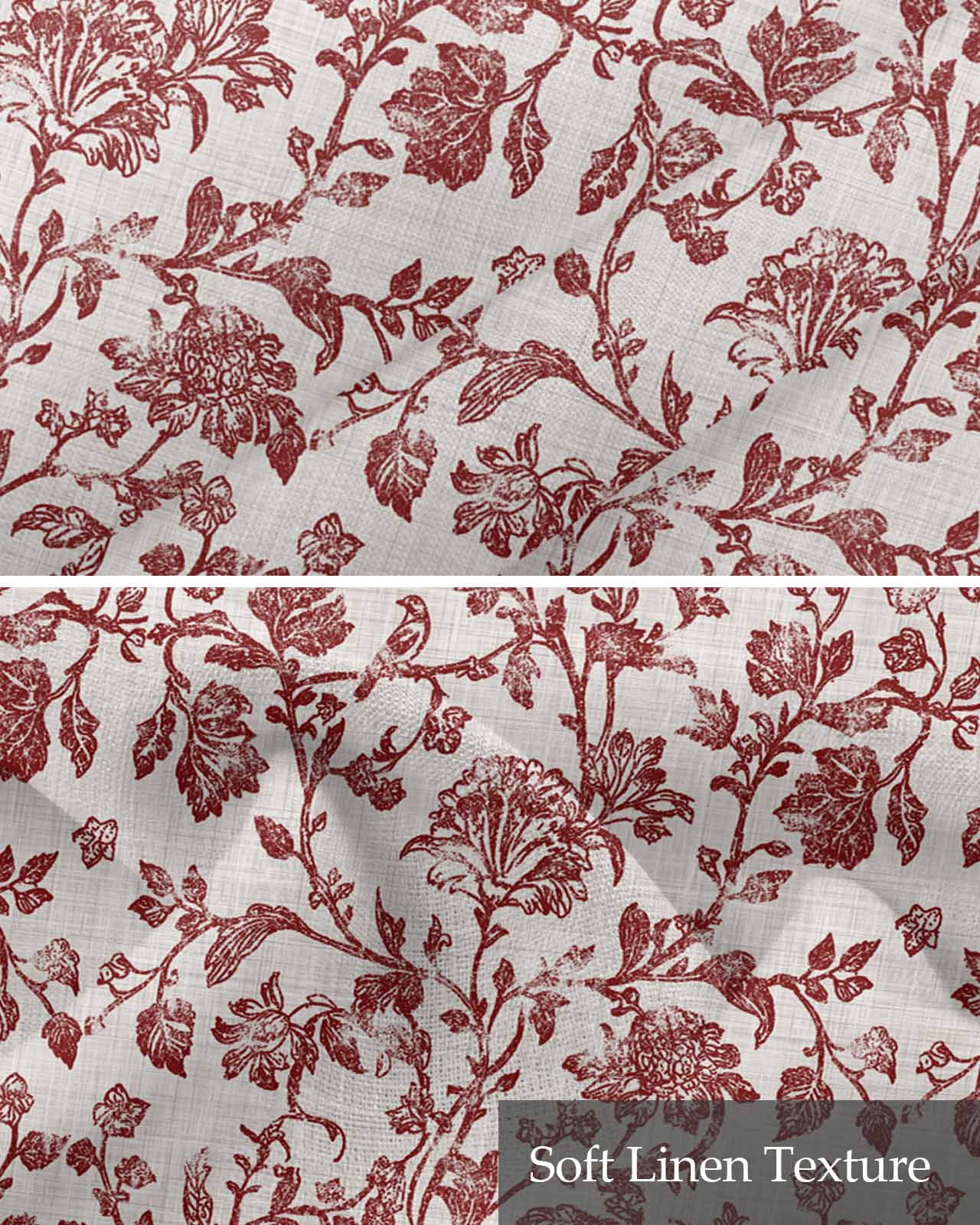 Farmhouse Red Kitchen Valances for Windows Farmhouse Linen Window Valance Curtain for Living Room Window Treatment Vintage Flower Leaf Botanical Plant Valance Rod Pocket Topper Drape, 42 x 18 Inch