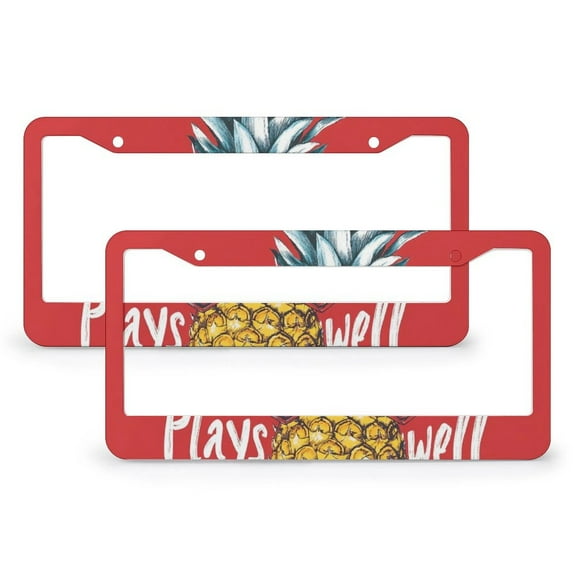 2 Pieces Pineapple Plays Well with Others License Plate Cover Spring Summer Holiday Car License Plate Frame Quality Aluminum 2 Hole for Women Men US Vehicles